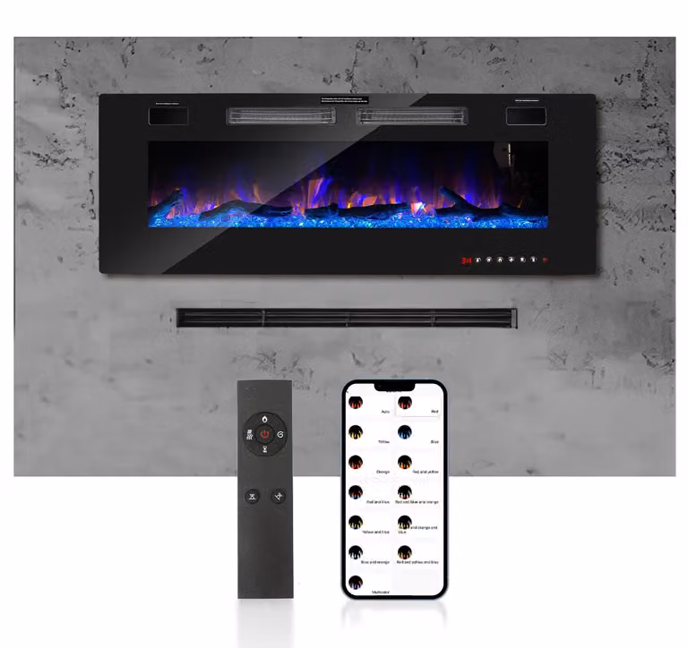 Ikodm, caminetto elettrico da 50 pollici (127 cm), 750/1500 W, con effetto fiamma LED, controllo tramite app, telecomando e timer