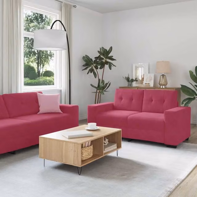 Divano 2 pz Rosso Vino Velluto 3324725