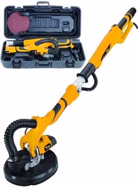 Levigatrice a secco Vigour VLS-225 da 600 W con manico estensibile e aspirazione, diametro 225 mm, colore nero e giallo
