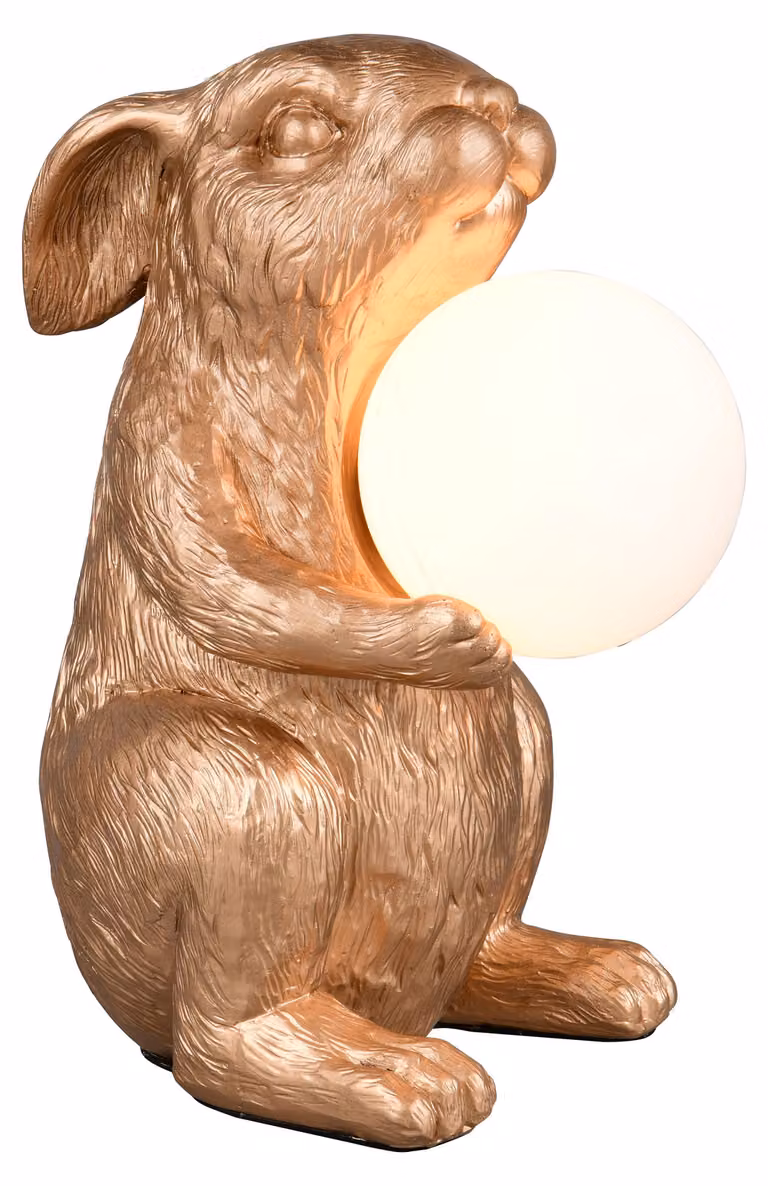 Lampada da tavolo, figura, colore oro, interruttore a cavo, H 28 cm