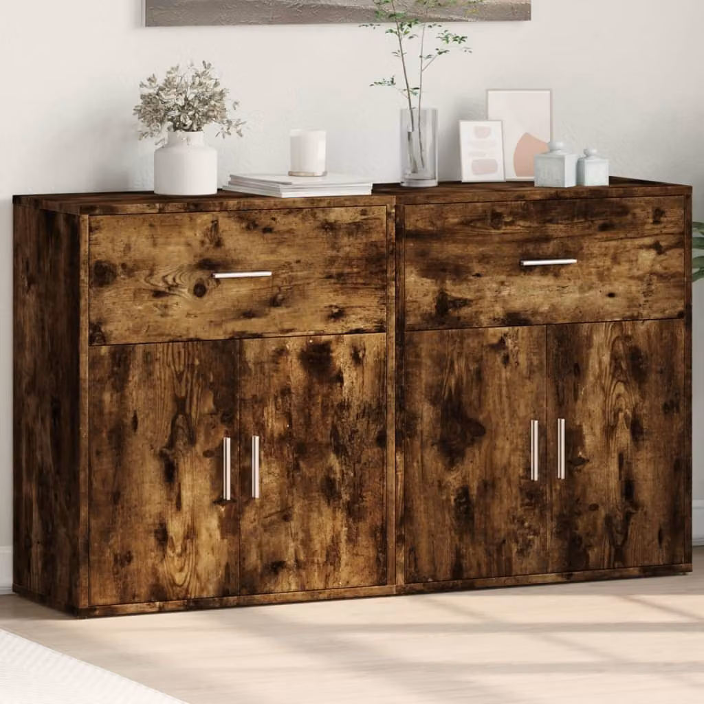 Set di 2 credenze vidaXL in legno multistrato e MDF, colore rovere fumo marrone, L 60 cm x P 31 cm x H 70 cm