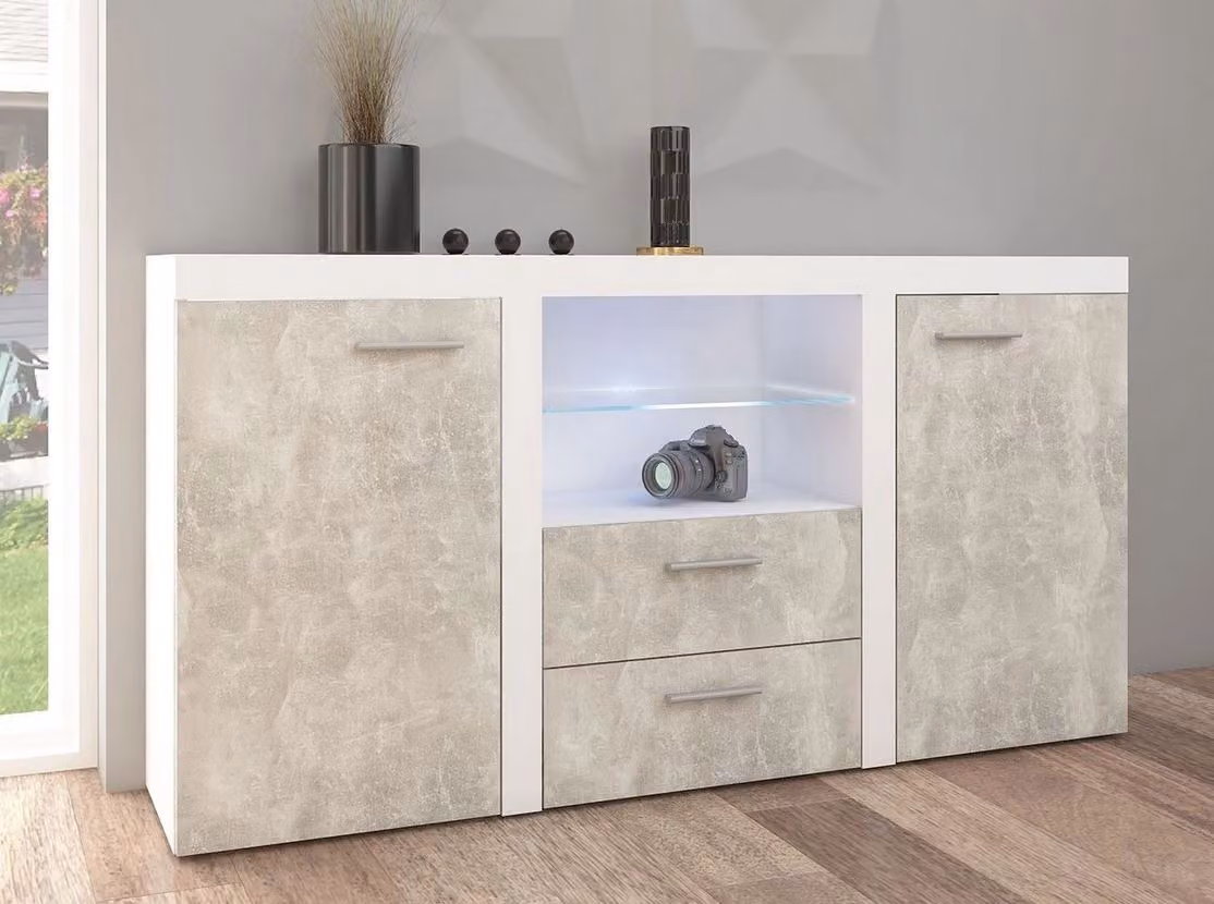 Cassettiera moderna combinata THISE - cemento / bianco