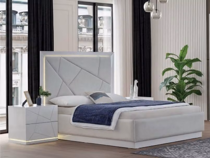 Set completo per camera da letto, elegante e composto da un letto e due comodini