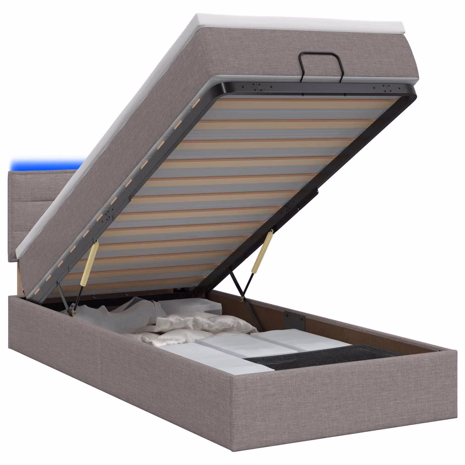 vidaXL Panca-letto con materasso e luci LED, color tortora, 90 x 190 cm, rivestita in tessuto
