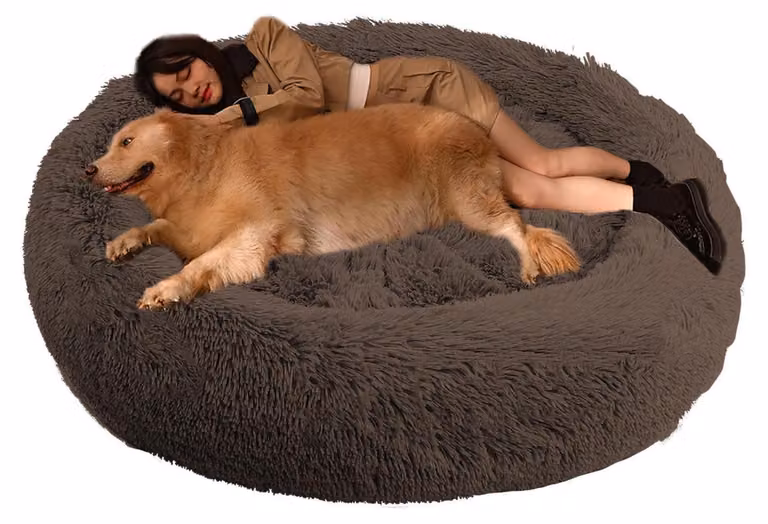 Cuccia per cani, forma circolare, diametro 90 cm, colore marrone, ortopedica, lavabile, antiscivolo