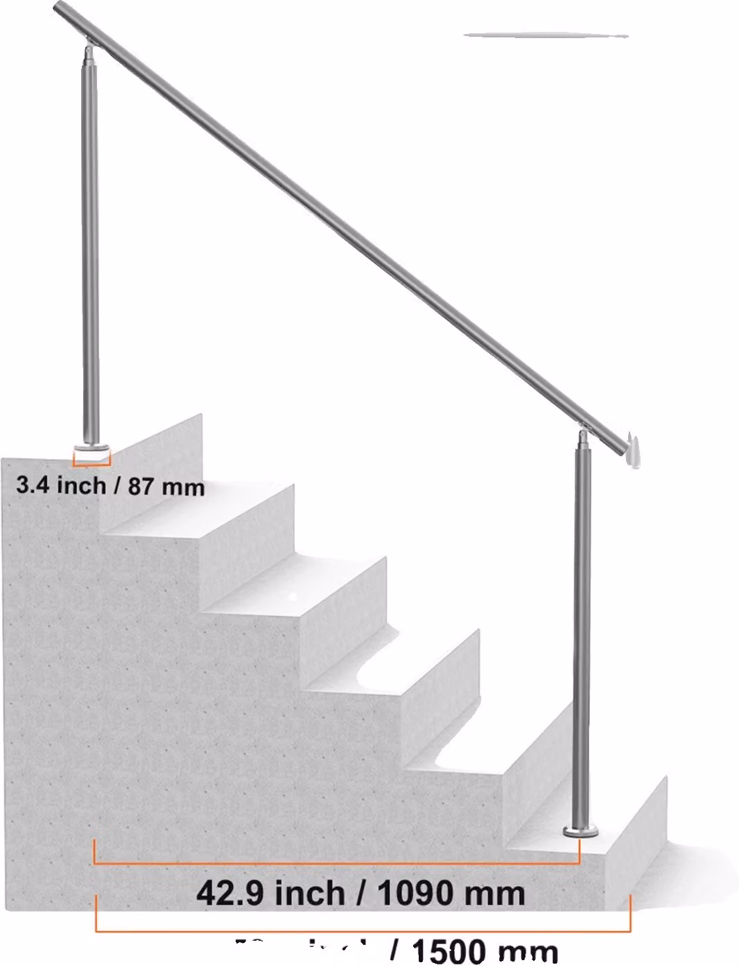 Corrimano per scale esterne, in acciaio inox resistente, di facile installazione, tipo 11