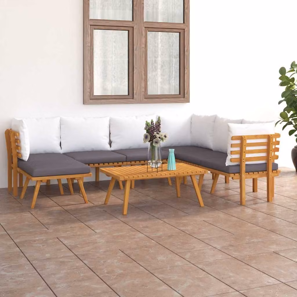 Set di divani da giardino vidaXL 8 pezzi in legno massello di acacia con cuscini imbottiti e tavolino da esterno in stile rustico