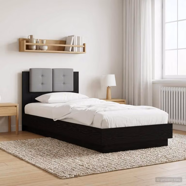 Struttura letto con testata vidaXL in legno nero, stile moderno, L 80 x P 200 cm