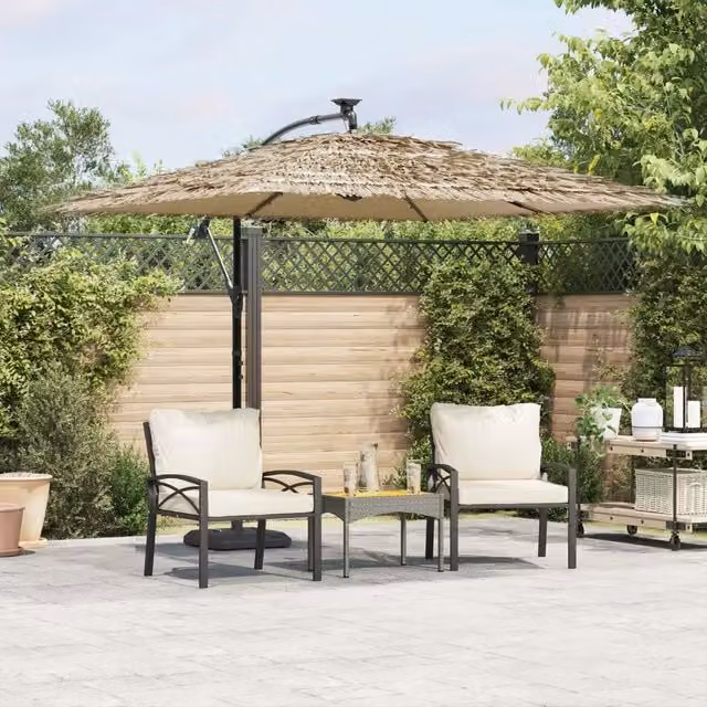 Ombrellone da giardino Videx con LED e palo in acciaio, colore marrone e beige, L: 269 cm, P: 269 cm, H: 235 cm – 1
