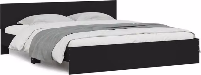 Letto matrimoniale | Letto per adulti | Giroletto con Testiera Nero 160x200 cm
