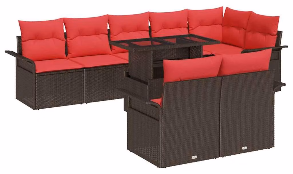 Set Divano da Giardino con cuscino 9 pcs Marrone Poly Rattan