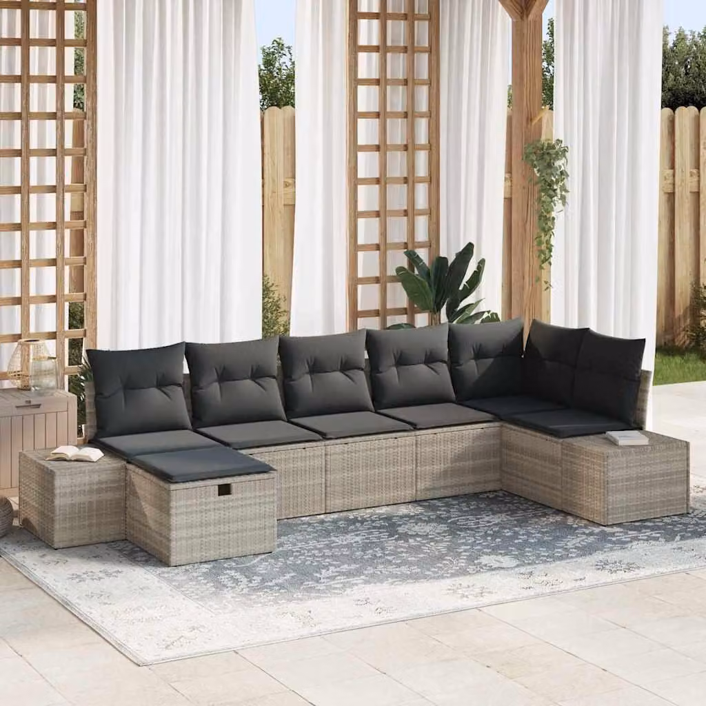 Maison Exclusive - Set da giardino composto da 7 pezzi, divano in rattan sintetico color grigio chiaro
