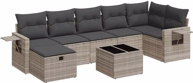 Set Divano da Giardino 8pz con Cuscini Grigio Chiaro Polyrattan
