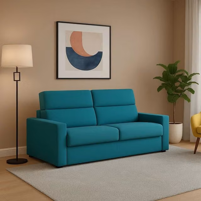 Divano Fisso 2 Posti Vialfre Azzurro con Rivestimento Sfoderabile e Struttura in Legno Made in Italy L: 180 cm, P: 95 cm, H: 100 cm