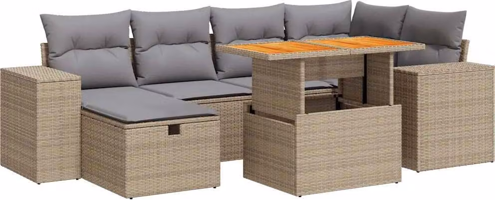 Set Divano da Giardino 8 pz con Cuscini Beige Polyrattan Acacia