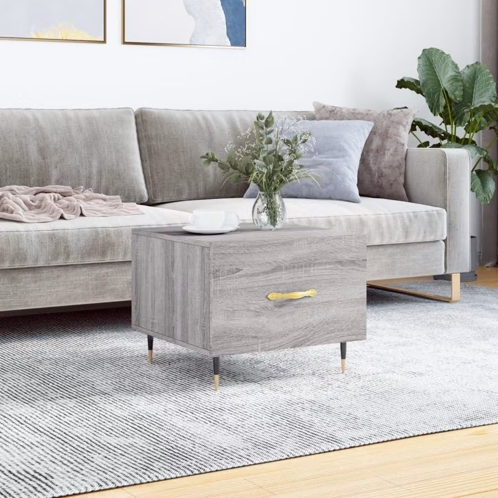 The Living Store Tavolino Grigio Sonoma 50x50x40 cm Materiale a base di legno
