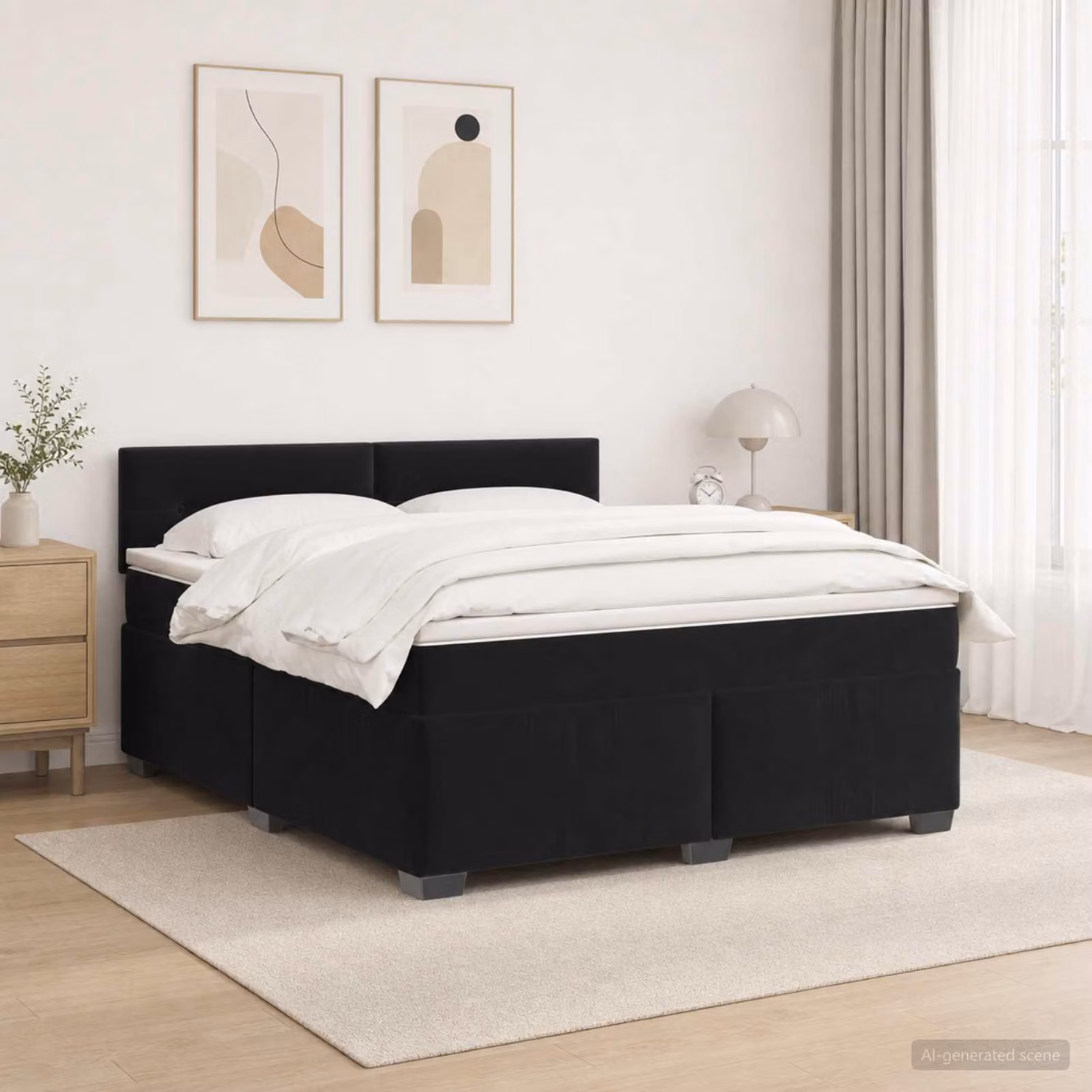 Letto a molle con materasso e illuminazione LED, colore nero, 140 x 200 cm, rivestito in velluto