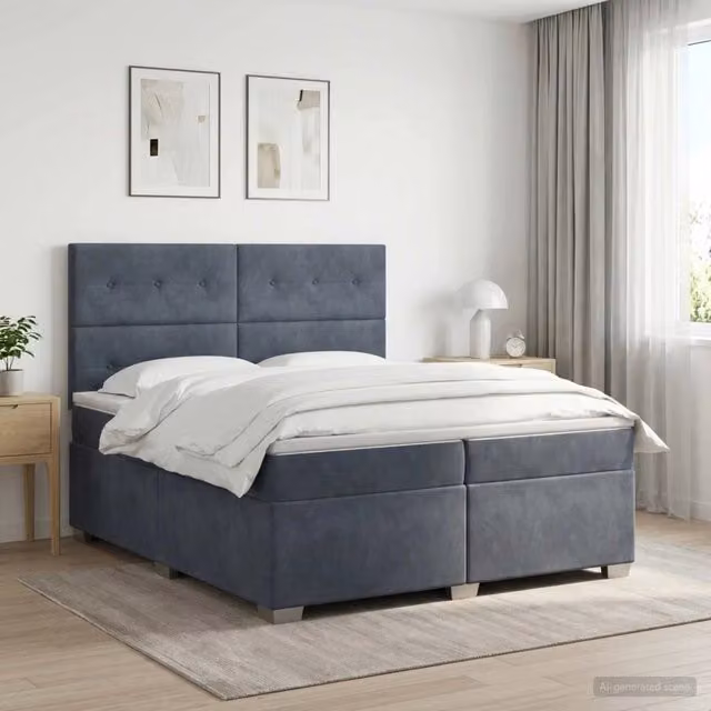 Letto box spring con materasso ibrido vidaXL in velluto grigio e bianco L/P: 200 x 200 cm – 1