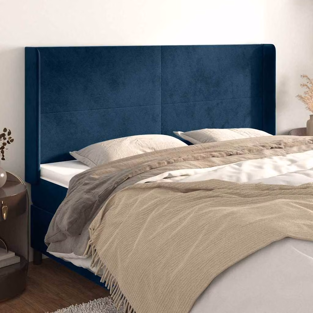 Testiera per letto con design ad orecchio vidaXL in velluto blu scuro, L: 183 cm, P: 16 cm, H: 118/128 cm