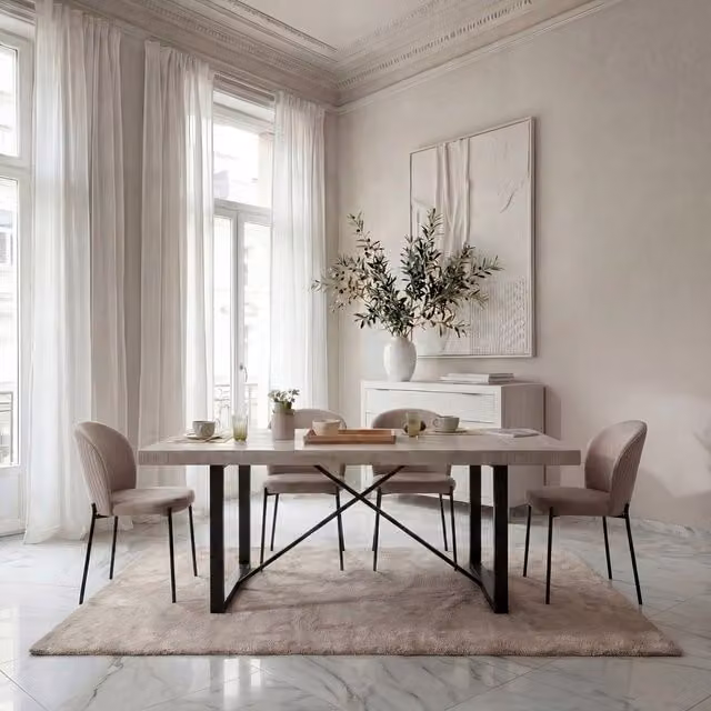 Tavolo da pranzo rettangolare Cuzco Banak in legno bianco e metallo grigio antracite