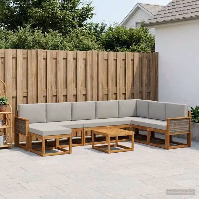 Set di divani da esterno 9 pz Naturale e Grigio Chiaro 3385467