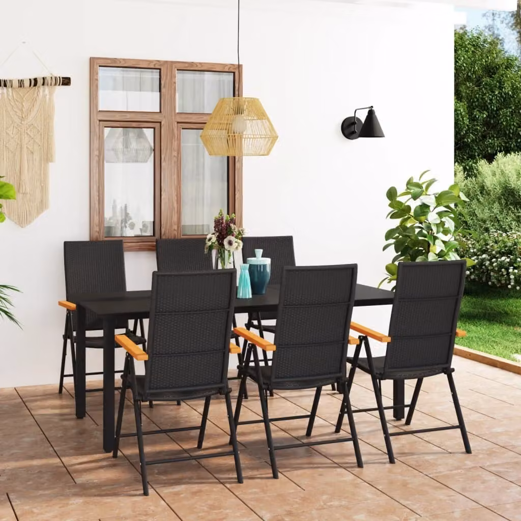 The Living Store Set da pranzo da giardino 7 pezzi nero e marrone