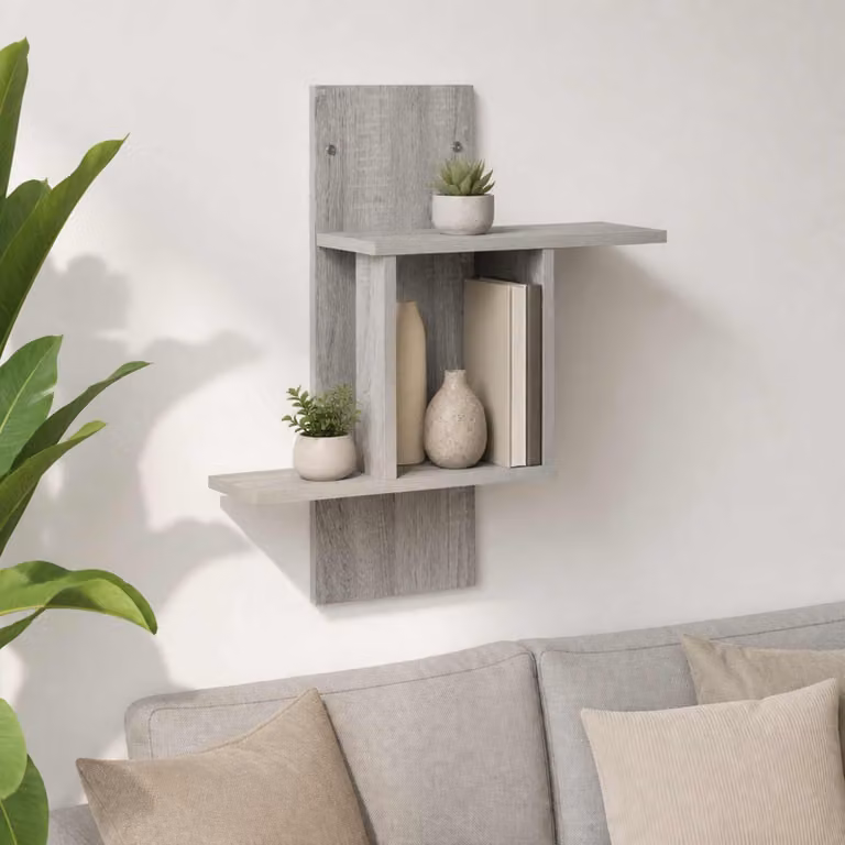 Scaffale da parete moderno vidaXL in legno e MDF grigio L: 59 cm, P: 17 cm, H: 63 cm