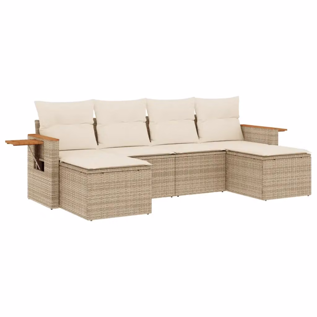 Set Divano da Giardino a L vidaXL in Polyrattan con Cuscini Beige e Tavolino da Esterno – 2