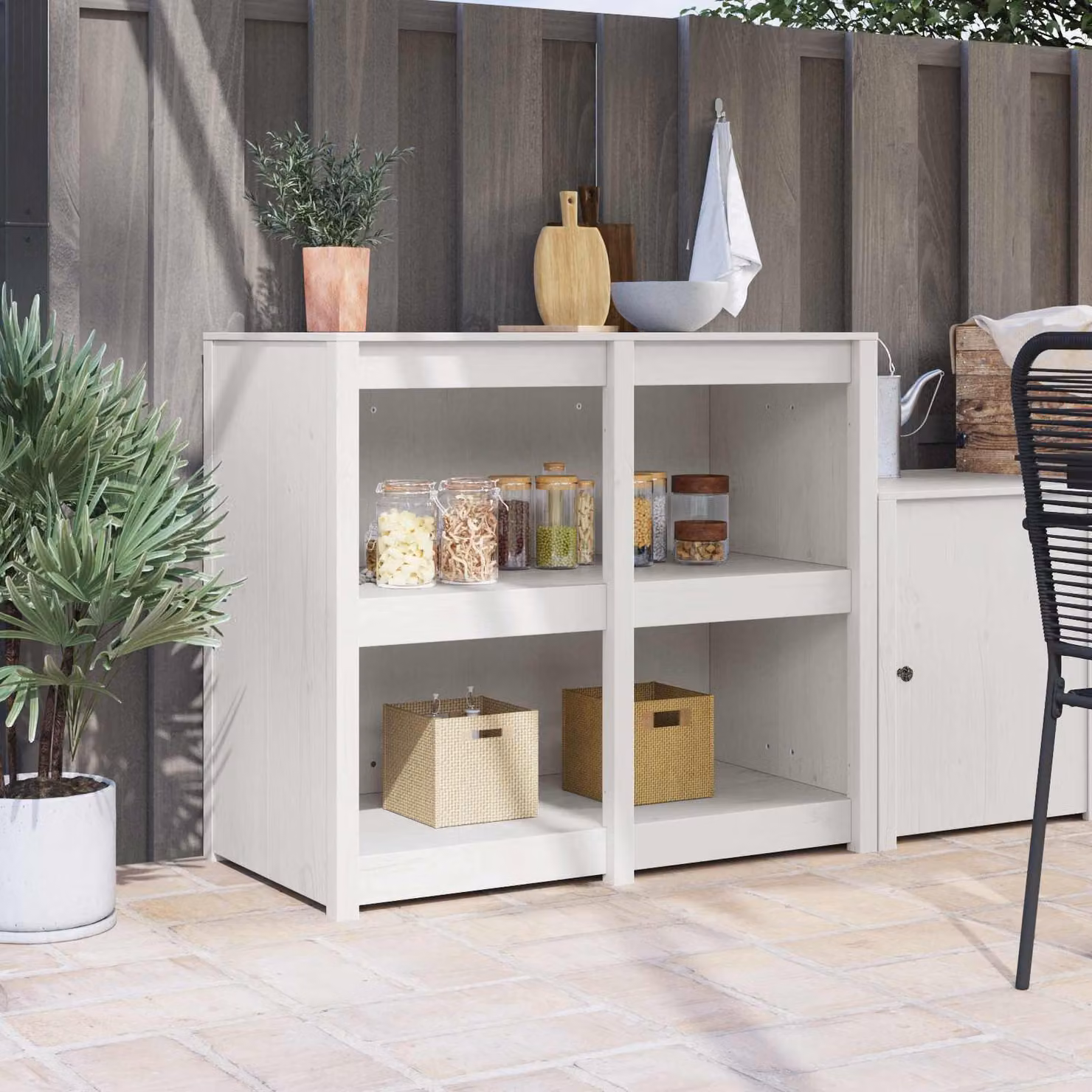 Mobile da cucina vidaXL in pino massello bianco, L 106 x P 55 x H 92 cm – 1