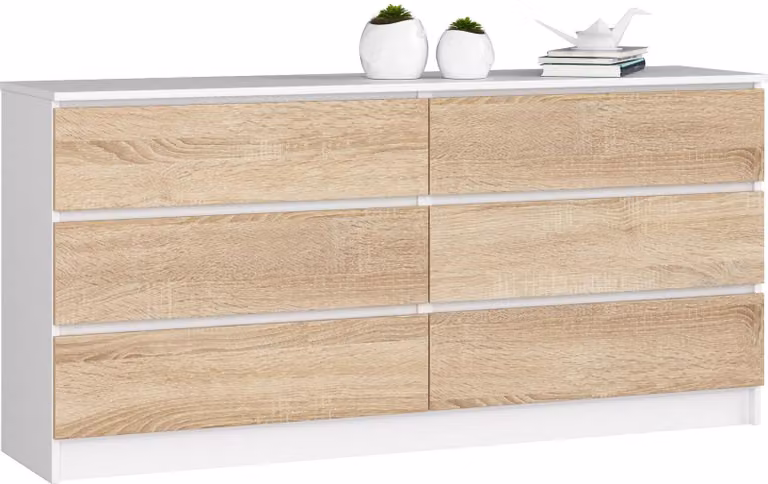 Akord Credenza 6 Cassetti Rovere Sonoma Bianco 160X40X77 Cm