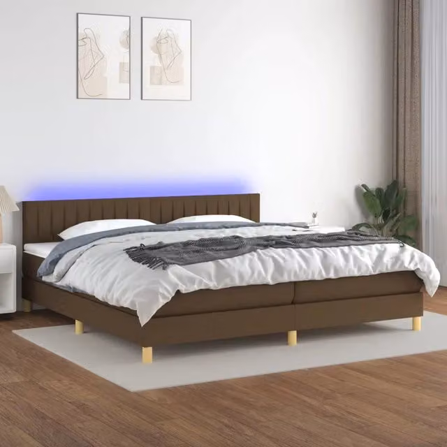 Letto Ibrido con Materasso e Illuminazione LED vidaXL in Tessuto Marrone e Bianco L/P/H: 200 x 200 x 31 cm