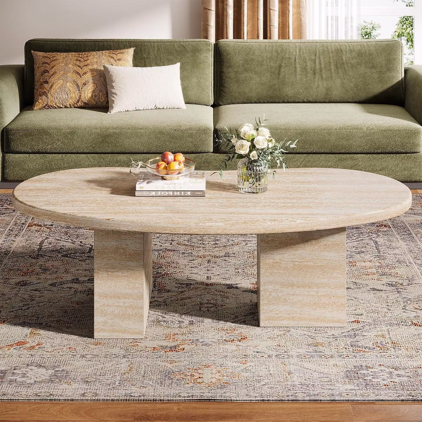 Tavolino da caffè ovale in legno, legno di faggio chiaro, dimensioni 115 x 65 x 40 cm. Tavolino ausiliario