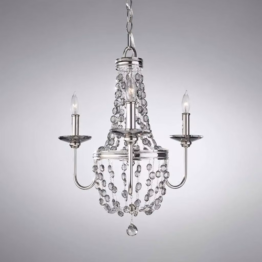 Lampadario Malia Feiss in metallo e cristallo color argento con 3xE14, regolabile in altezza e dimmerabile – 2