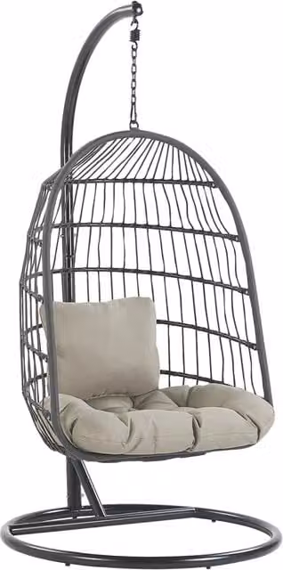 Poltrona Sospesa Egg BELIANI con Cuscini Beige e Struttura in Acciaio per Interno ed Esterno in Stile Boho, H: 199 cm, L: 102 cm, P: 102 cm