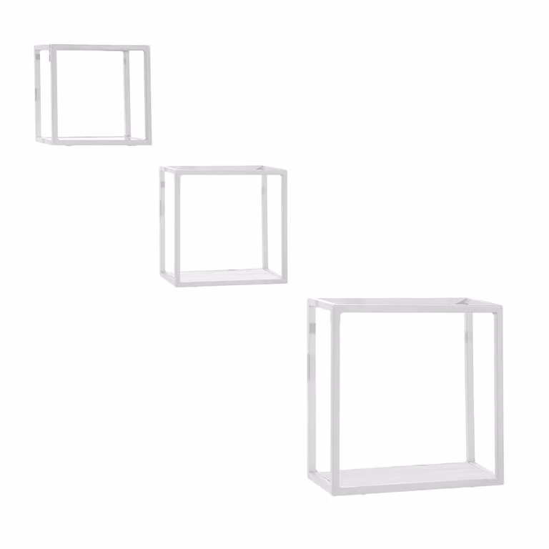 Set di 3 mensole cubiche da parete Vestiamo Casa in metallo bianco opaco con design geometrico moderno