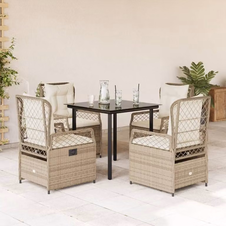 Maison Exclusive - Set da Pranzo da Giardino 5 pz con Cuscini Beige in Polyrattan