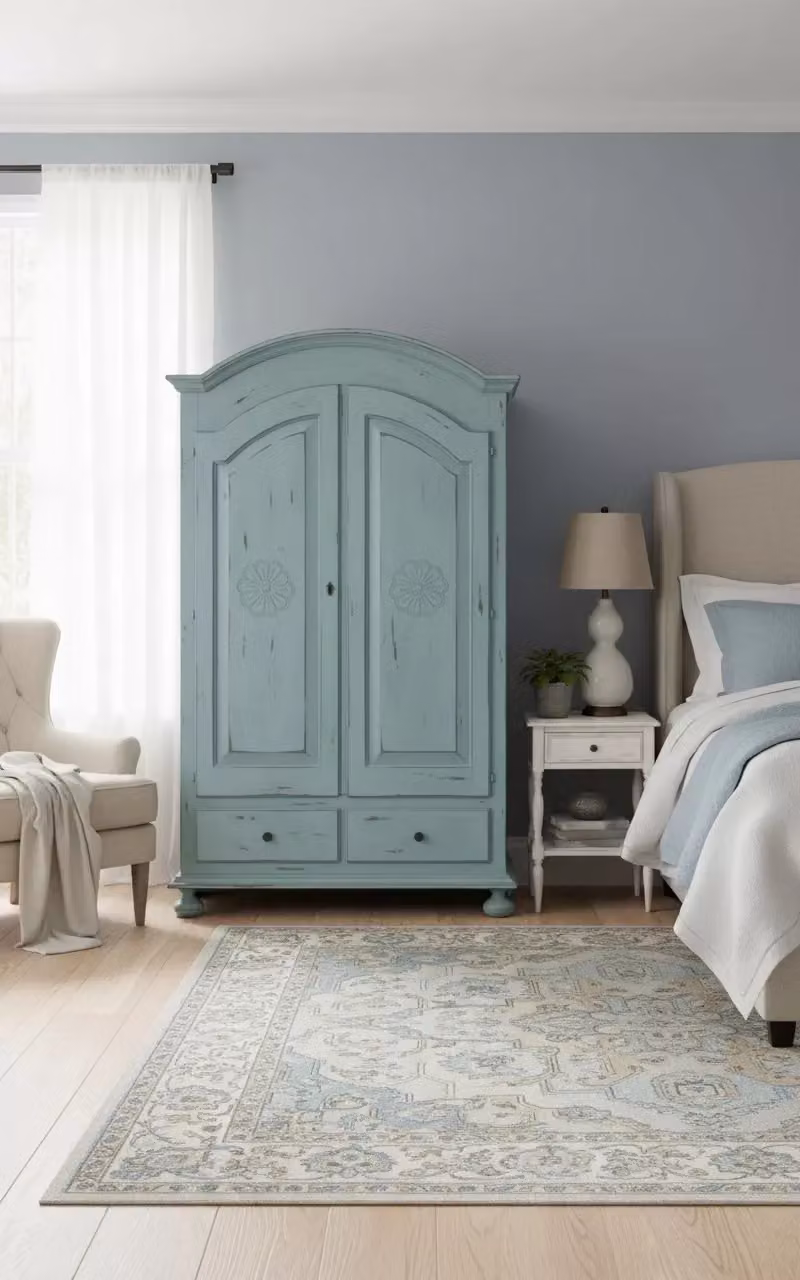Armadio a 2 ante in stile shabby chic Mobili 2G in legno azzurro L: 125 cm, P: 61 cm, H: 200 cm – 2