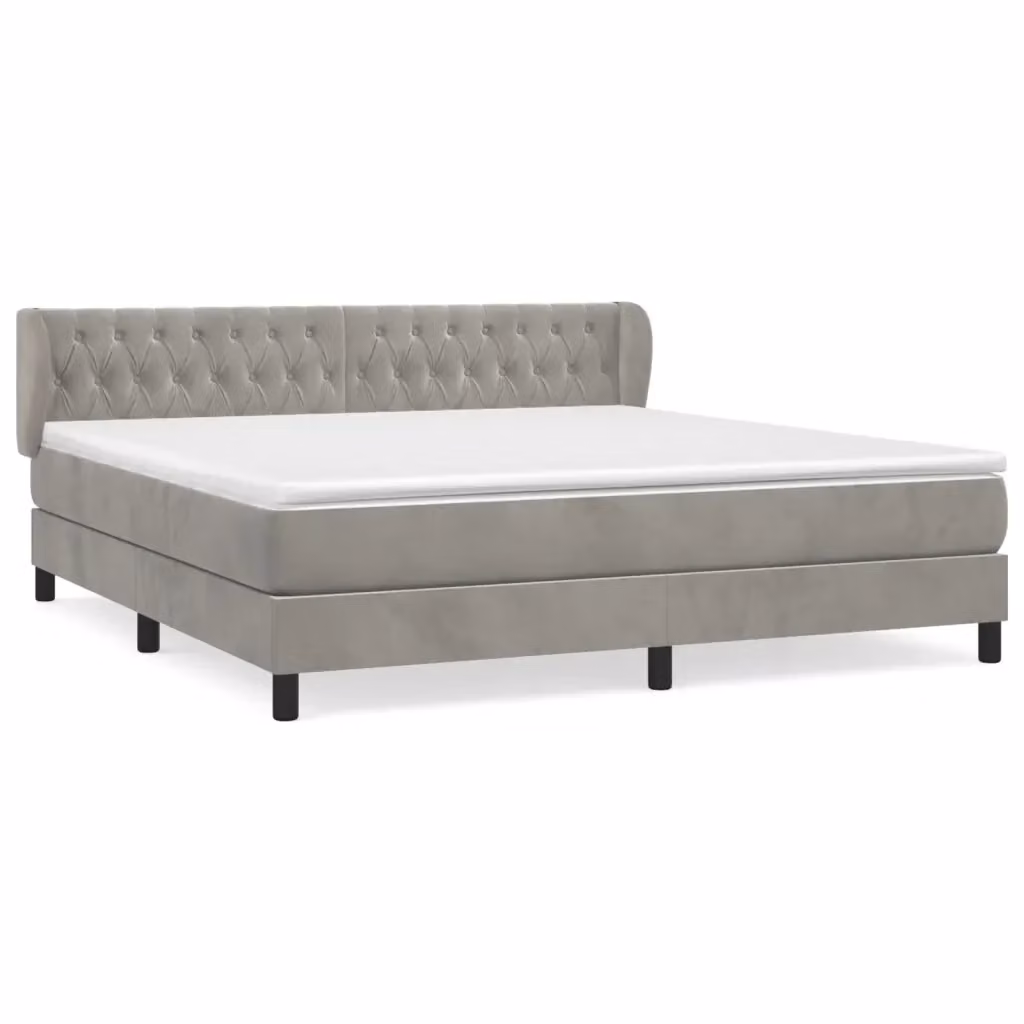 Letto Ibrido vidaXL con Giroletto a Molle e Materasso in Velluto Grigio e Bianco L/P: 180 x 200 cm – 2