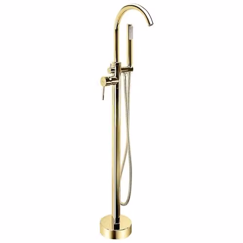 Rea - Rubinetto Da Pavimento Per Vasca Da Bagno D'Oro Lungo, 26X20,5X110,5cm