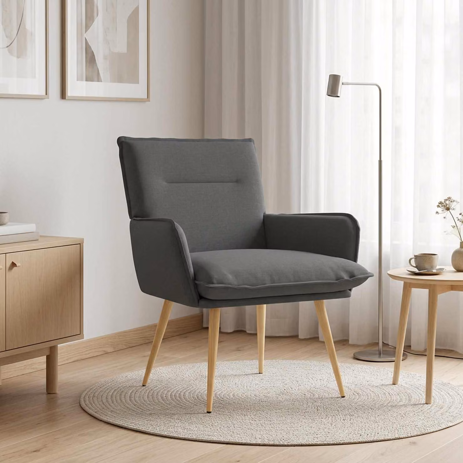 Poltrona Lounge Moderna vidaXL in Tessuto Grigio con Struttura in Metallo e Braccioli