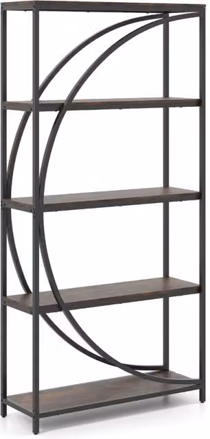 Libreria moderna con design ad arco e 5 ripiani aperti in metallo nero opaco – 1