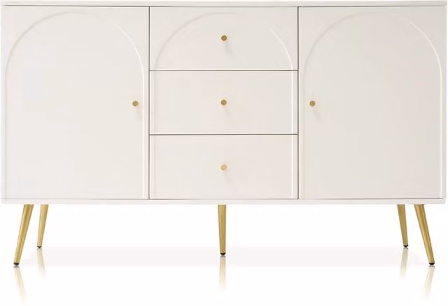 Comò con 2 ante e 3 cassetti crema bianco H84xL140xP40 cm con ripiano regolabile per soggiorno e camera da letto