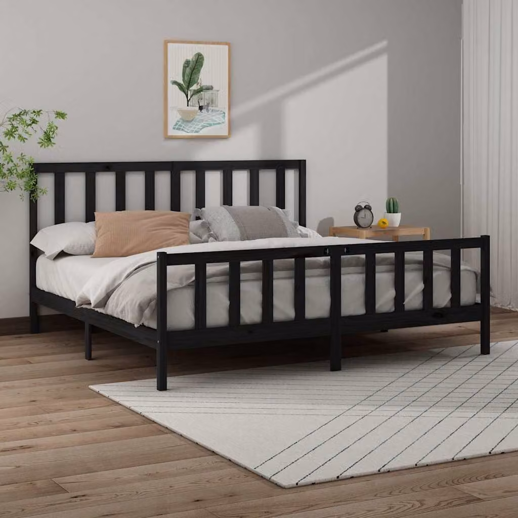 vidaXL Giroletto Nero in Legno Massello di Pino L 200 x P 200 cm – 1