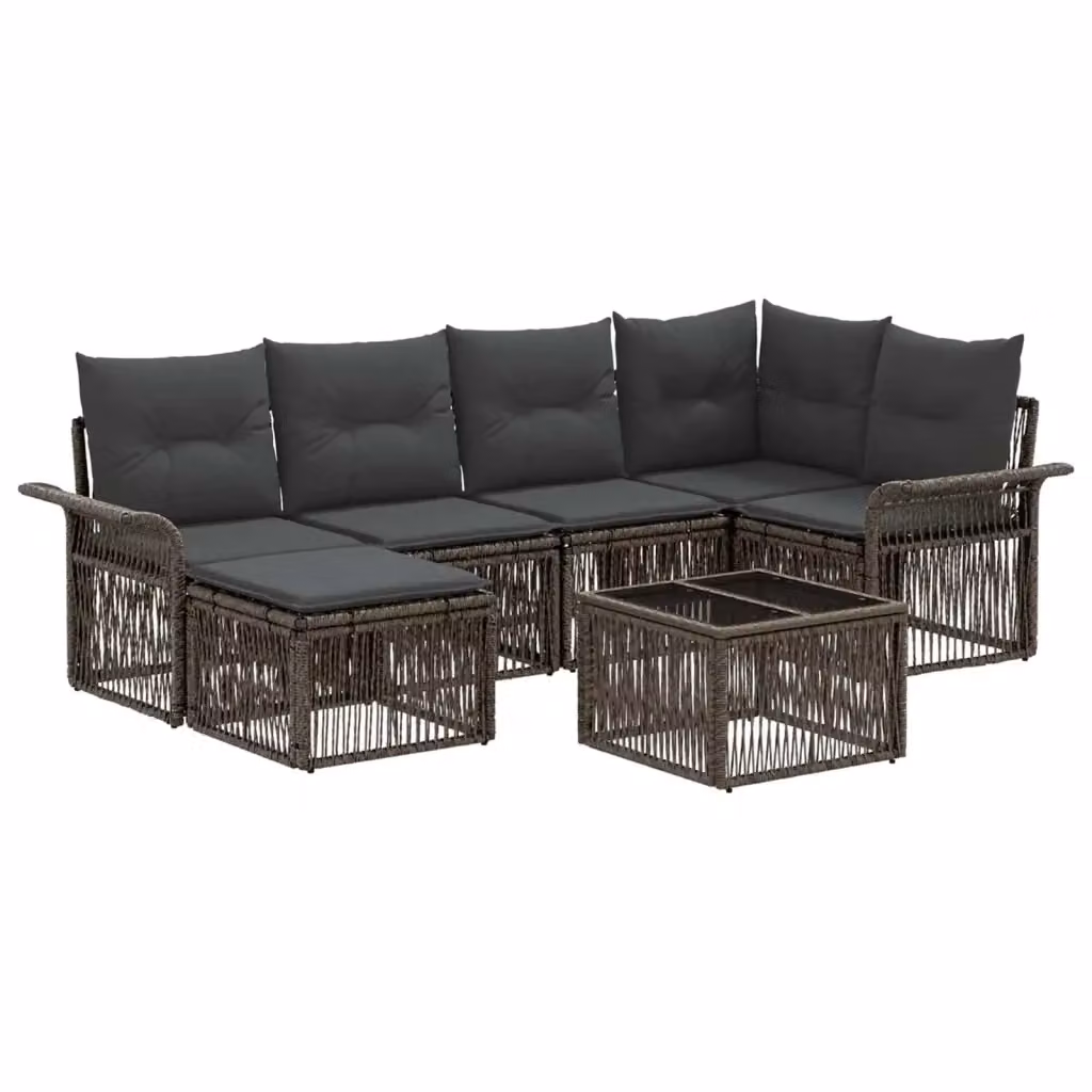 Set Divano da Giardino 7 Pezzi vidaXL Grigio con Poltrona, Tavolino e Cuscini in Polyrattan e Metallo – 2