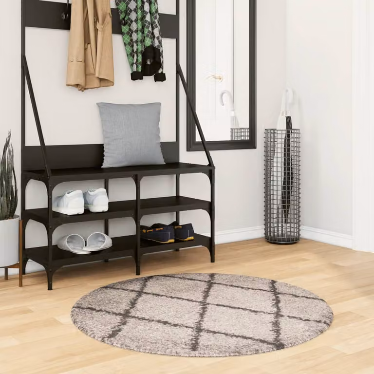 vidaXL Tappeto Shaggy PAMPLONA a Pelo Lungo Rotondo Beige e Antracite Ø 100 cm