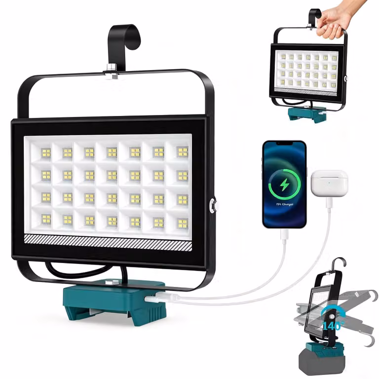 Lampada da lavoro a LED da 6500 lumen per batterie da 18V, lampada da lavoro a LED portatile, temperatura di colore 6000K