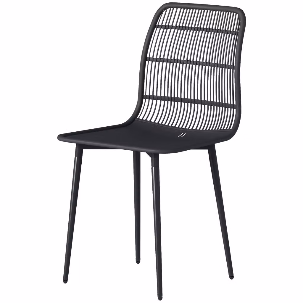 Set da 4 sedie da pranzo per esterni e giardino con schienale fessurato, design moderno in metallo e plastica, colore nero opaco – 2