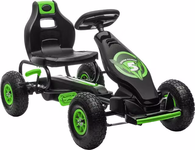 Go Kart a Pedali HOMCOM per Bambini 5-12 Anni con Sedile Regolabile e Freni, Verde e Nero, L 121 x P 58 x H 61 cm