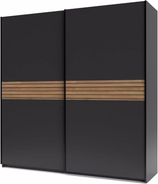 Armadio due ante scorrevoli Metropol colore antracite e inserti rovere – 200x58,1x204,5H