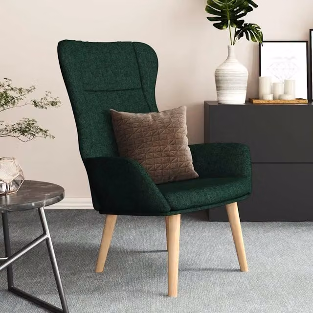Poltrona Relax Moderna in Tessuto Verde con Braccioli e Struttura in Legno e Metallo – 1